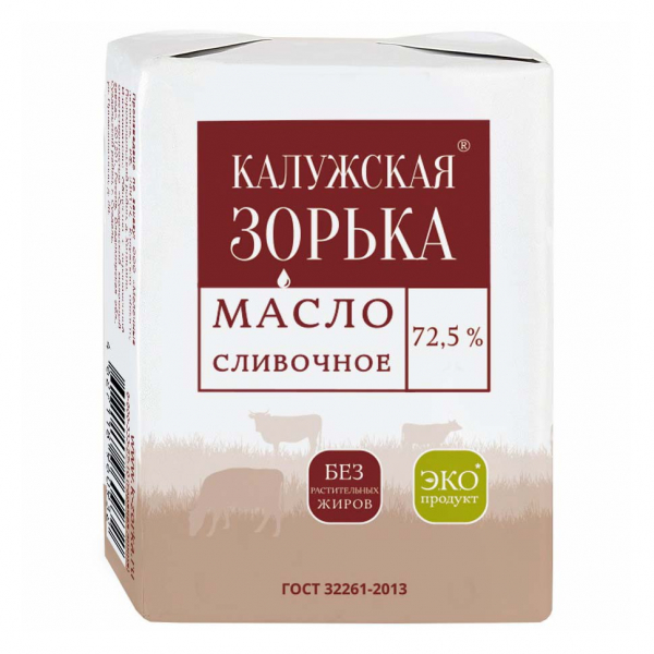 Масло сливочное Калужская зорька мдж 72,5% 180г фольга БЗМЖ Праздничный Стол
