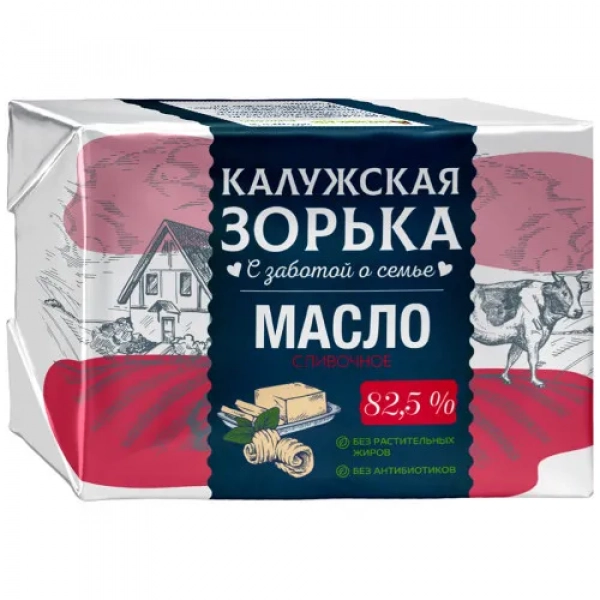Масло сливочное Калужская зорька мдж 82,5% 180г фольга БЗМЖ Праздничный Стол