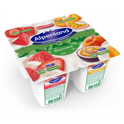 Продукт йогуртный Альпенлэнд Клубника/персик/маракуйя 0,3% 95г БЗМЖ Праздничный Стол