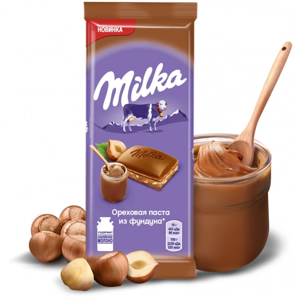 Шоколад Милка молочный с ореховой начинкой 90г  пп Праздничный Стол