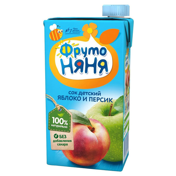 Сок Фрутоняня Яблоко/персик неосветленный без сахара с 3-х лет 0,5л бк Праздничный Стол
