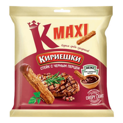 Сухарики Кириешки ржаные Макси Стейк с черным перцем/соус барбекю 80г пп Праздничный Стол