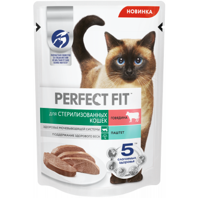Корм Перфект Фит для стерилизованных кошек Говядина 75г пп Праздничный Стол