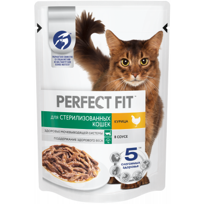 Корм Перфект Фит для стерилизованных кошек курица 75г пп Праздничный Стол