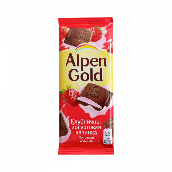 Шоколад Альпен Гольд молочный Клубника с йогуртом 85г Праздничный Стол
