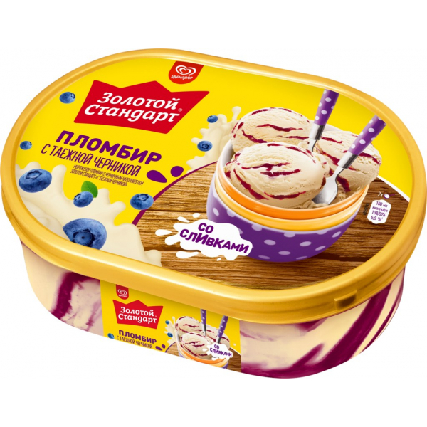 Мороженое Золотой стандарт Пломбир Черника 475г пк БЗМЖ Праздничный Стол