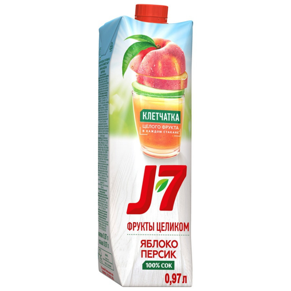 Сок J7 Яблоко/персик с мякотью 0,97л бк Праздничный Стол