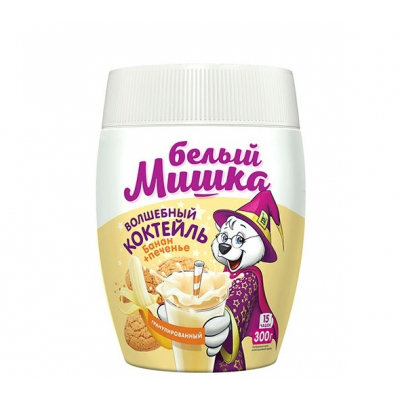 Смесь Белый мишка для приготовления молочного коктейля Банан/печенье 300г пб Праздничный Стол