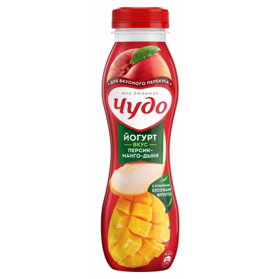 Йогурт Чудо питьевой Персик/манго/дыня 1,9% 260г пб БЗМЖ Праздничный Стол
